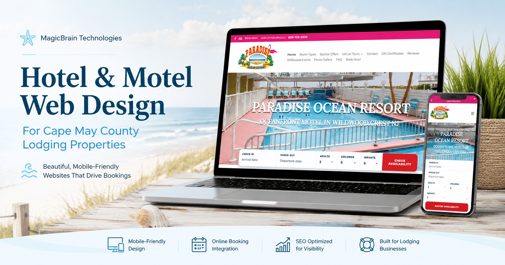 Hotel and motel web design example for Cape May County lodging properties